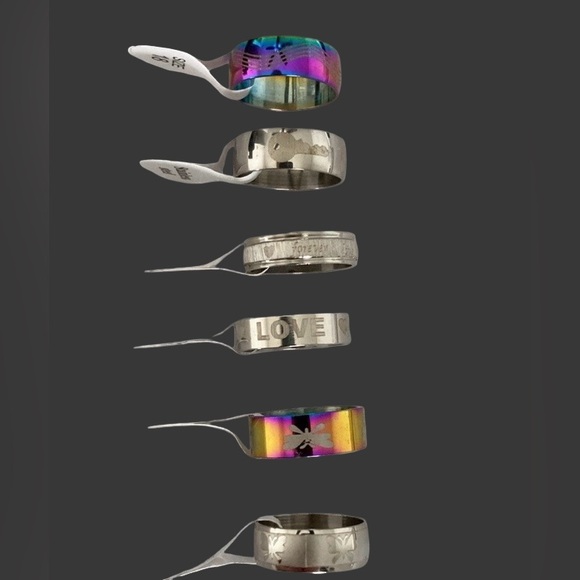 Unbranded Jewelry - Band Rings Lot of 6 US Size 7-8 (MM) 18 Men Women Assorted Designs Rainbow NEW